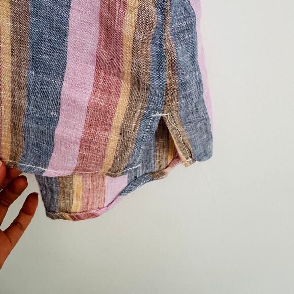 Garnet Hill Rainbow Striped Button Front Linen Collared Shirt Sz 14 - Picture 4 of 7